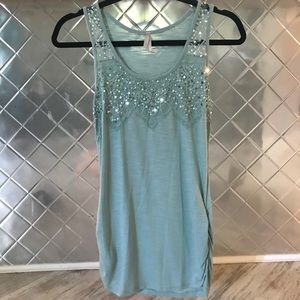 Light Blue Sparkle Lace Tank Top